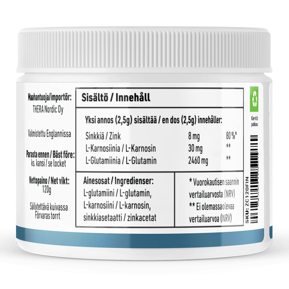 REZCUE Sinkkikarnosiini + Glutamiini, 120 g
