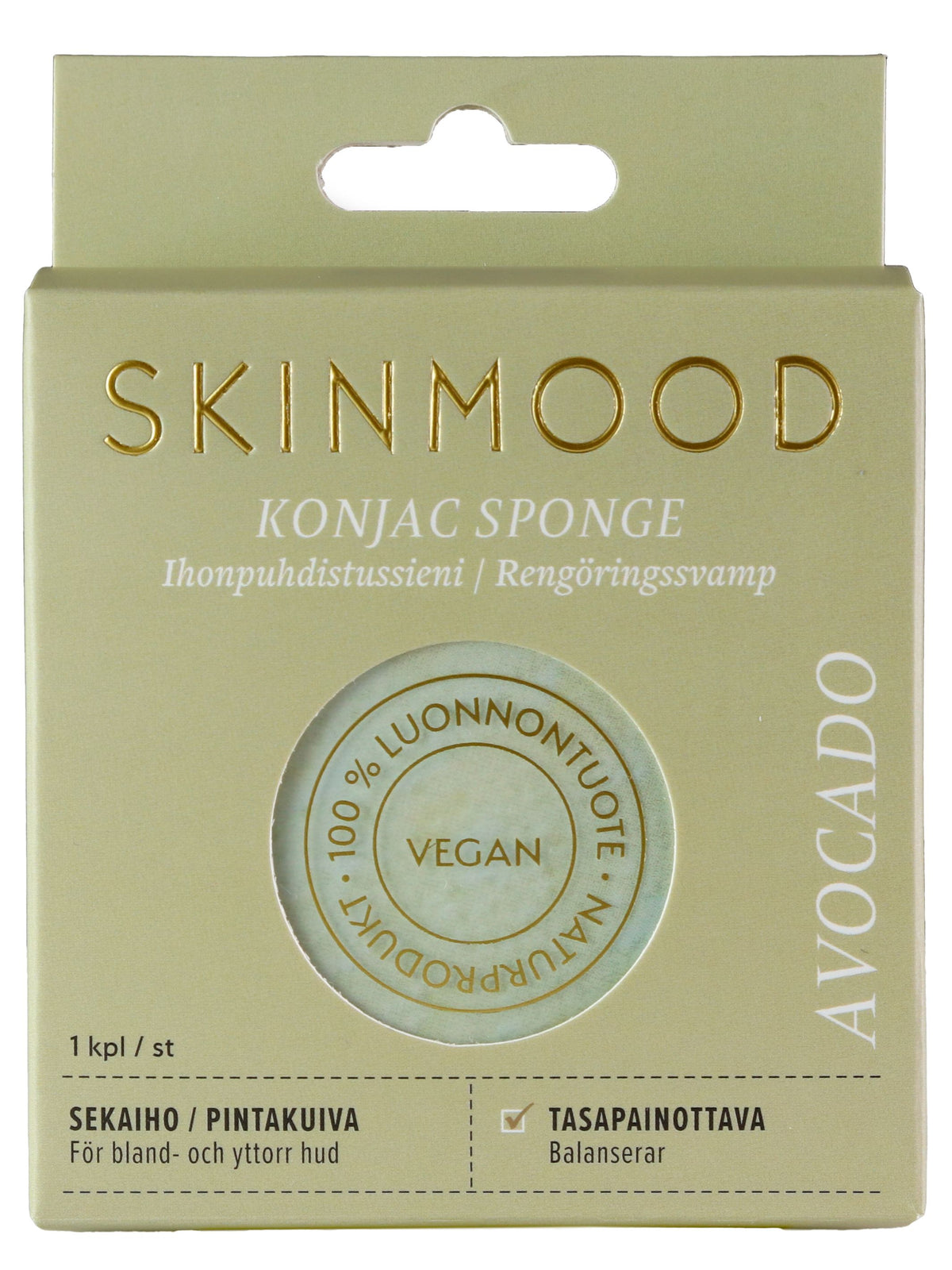 Avokado Konjac ihonpuhdistusieni sekaiholle ja pintakuivuuteen (SkinMood® Konjac Sponge Avocado)