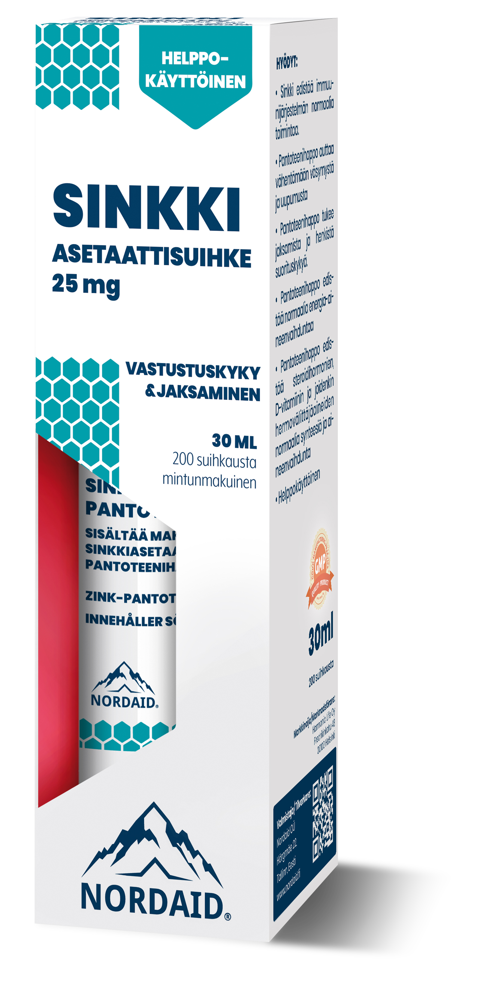 Nordaid Sinkkiasetaatti-pantoteenihapposuihke 30 ml