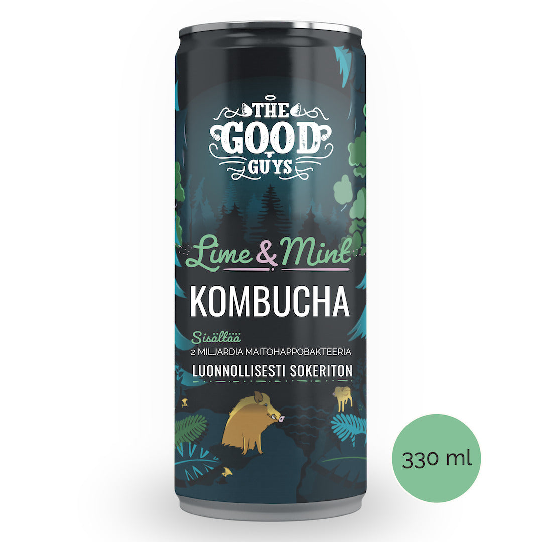 Kombucha Sokeriton Lime, 330 ml