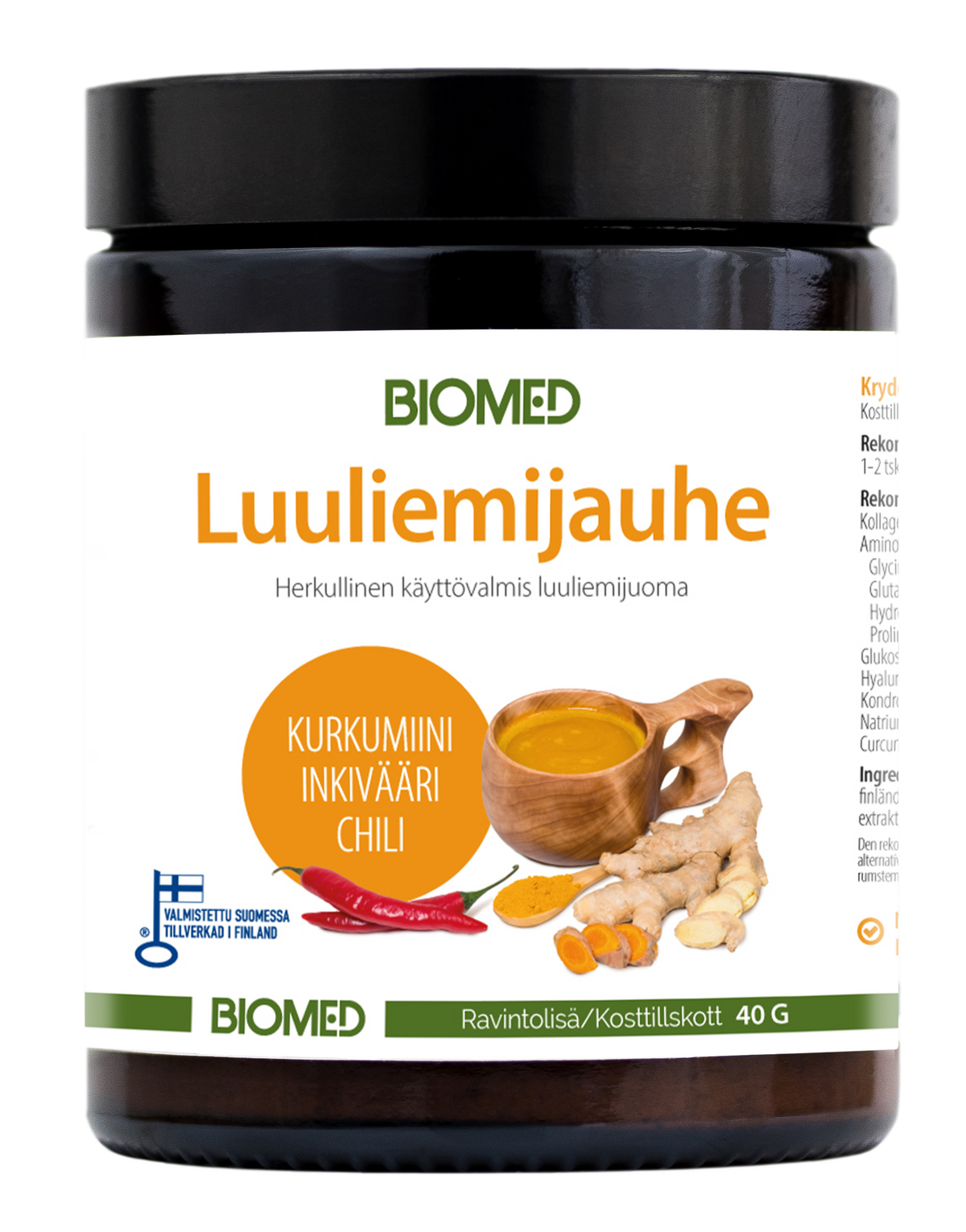 Biomed Luuliemijauhe, kurkuma-chili-inkivääri.