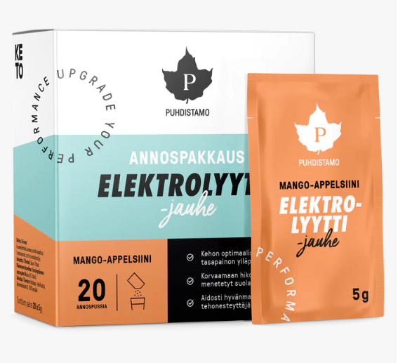 Elektrolyyttijauhe annospussit 20x5g, mango-appelsiini
