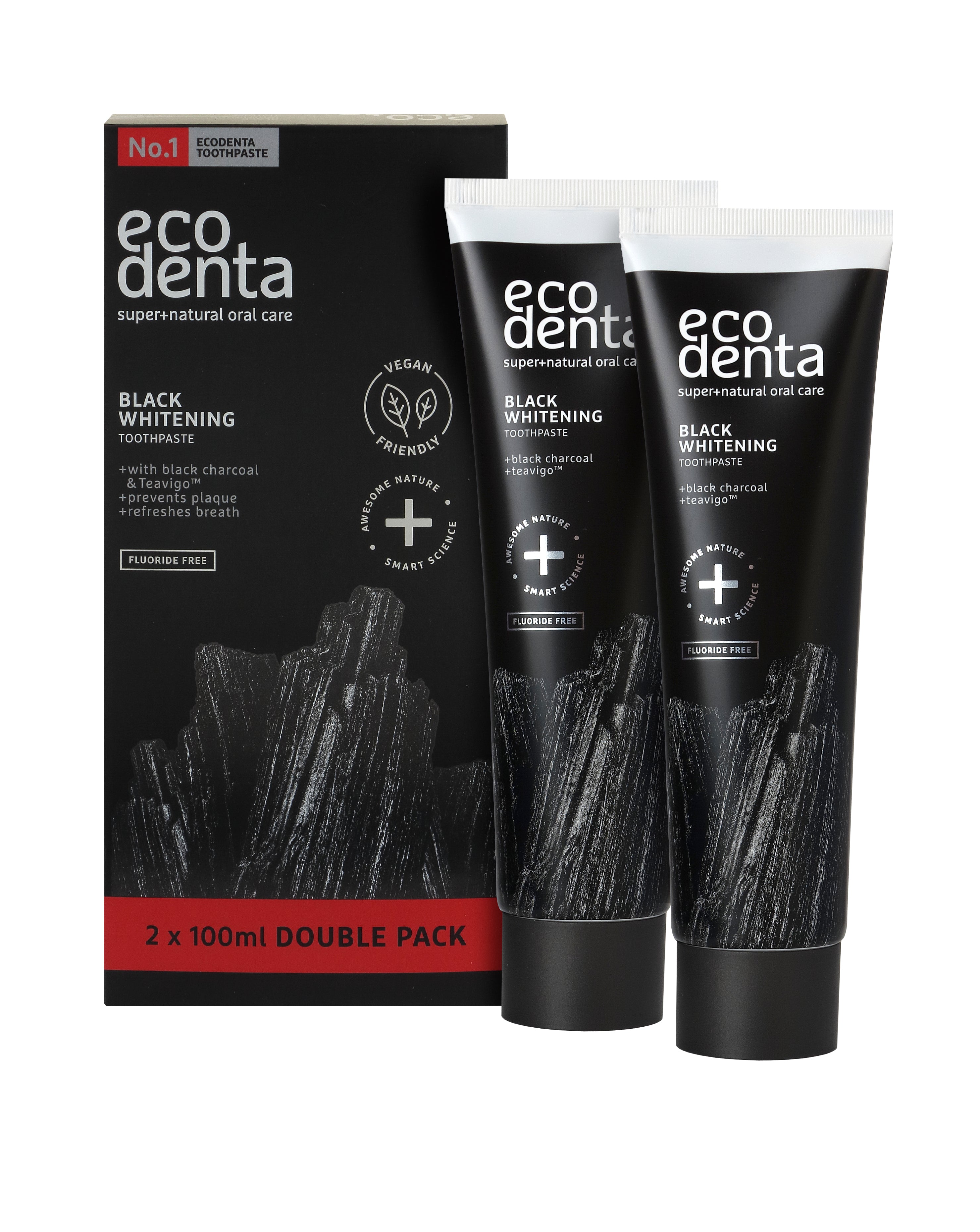 Ecodenta Black Whitening Hammastahna, 2 × 100 ml.